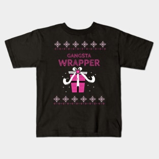 Gangsta Wrapper Snowflake Pink Christmas Present with White Bow Kids T-Shirt